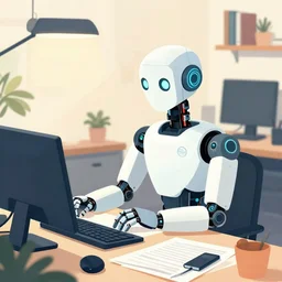 a robot illustrator doing overtime at the office, trending on artstation, beautiful coloring