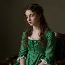 a stunning Regency-era girl in a Pomona green dress by Sir Thomas Lawrence, wistful, moody