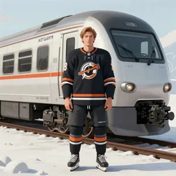 nhl player john scott standing in front of snowpiercer train, matte painting, digital art, highly detailed, smooth, artgerm, trending on artstation,