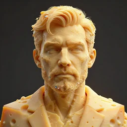 portrait of a man made out of cheese. intricate artwork, by tooth wu, wlop, beeple, dan mumford. concept art, octane render, trending on artstation, greg rutkowski very coherent symmetrical artwork. cinematic, key art, hyper realism, high detail, octane render, 8 k, iridescent accents