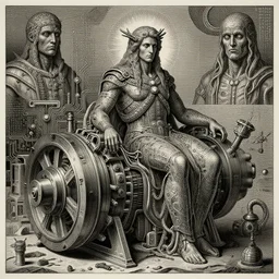 gilligan ( from gilligan's island ) deity by jeffrey smith and wlop and gustave dore, featuring engine, circuitry, code, binary, cryptonomicon, dmt entity, ambient occlusion, 3 d concept render, scientifically accurate, artstation, intricate, beautiful, look at that detail!