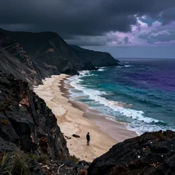 beautiful dark landscape, bobby lee, beautiful beach, in the style of beeple and mike winkelmann, intricate, epic lighting, cinematic composition, hyper realistic, 8 k resolution, unreal engine 5, raytracing, ultraviolet colors,