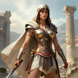 illustration of kassandra from assassin's creed odyssey, ancient greece, realism, cinematic, film, 1 2 8 k, by mandy jurgens