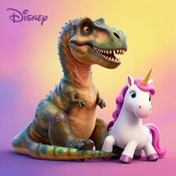 t - rex and unicorn relaxing, colorful, modern, disney poster, in style of pixar, highly detailed, sharp focus, digital painting