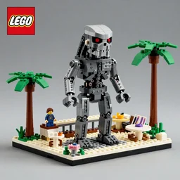 a lego set to build the terminator in a beach club. volumetric lighting, sharp focus, ultra detailed, cgsociety - w 1 0 2 4 - n 8 - i