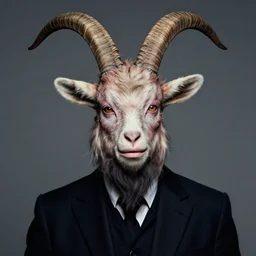 actor Scott Bakula in Elaborate Pan Satyr Goat Man Makeup and prosthetics designed by Rick Baker, Hyperreal, Head Shots Photographed in the Style of Annie Leibovitz, Studio Lighting