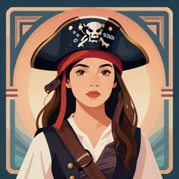intelligent female pirate captain 3 5 years old, 1 9 3 0 s haircut, fully clothed, wise, beautiful, portrait by stanley artgerm, dramatic lighting, trending on artstation, flat colour, geometric curves, gradient filter, art deco pattern, sharp focus