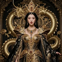 an extravagant elegant dragon empress portrait shot by android jones in visionary fineart style 8 k hyper ornated maximalist and very detailed. elite luxury decorative darkfantasy, goddess.