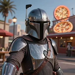 Mandalorian selfie by Tower of Pizza, hyper realism, high detail, vivid colors, octane render, unreal engine
