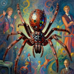 A psychedelic portrait of mirror spider skyjek roc , vibrant color scheme, highly detailed, in the style of romanticism, cinematic, artstation, Moebius, Greg rutkowski futurism, no blur, 4k resolution, sharp ages, ultra detailed, style of John Berkey, Norman Rockwell, Hans Thoma, Ivan Shishkin, Tyler Edlin, Thomas Kinkad