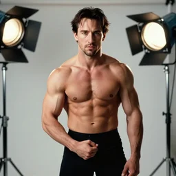 photoshoot in the style of annie leibovitz of keanu reeves as a bodybuilder, studio lighting, soft focus, 5 0 mm