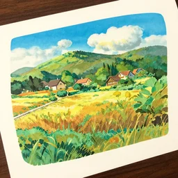epic landscape, studio ghibli, farm, risograph, lithograph, 8k colourful, artstation