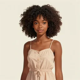 a portrait of a black girl wearing a sundress with curly hair, digital art,trending on art station