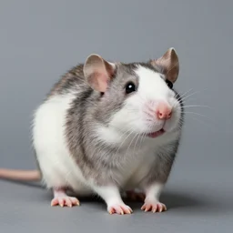professional studio portrait photograph of a domestic pet rat, hooded, variegated, soft lighting, f/16