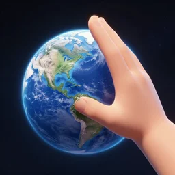 A giant finger approaching the planet earth from space, 3D Render, 3D Detailed digital art