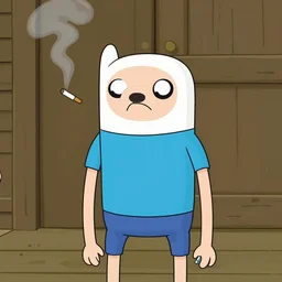 a real photo of finn ( adventure time ) smoking a cigarette