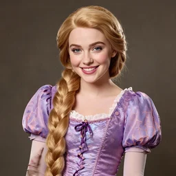 portrait photo of rapunzel, smiling , wearing a modern dress, high detail, studio, sharp, in the style of Steve McCurry