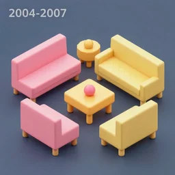 2004-2007 isometric candy themed furniture set, sculpted, game asset, 3d render, in the style of yoworld, artstation, isometric by Miha Rinne