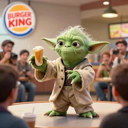 Yoda getting kicked out of a Burger King, paparazzi photo
