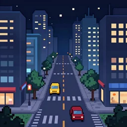pixel art , 16 bits, street city night, 2d