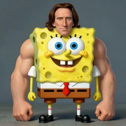 nic cage as spongebob squarepants, buff, painted portrait, highly detailed,