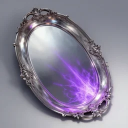 a mirror in the shape of an antique silver tray shooting purple magic, d & d bestiary picture, digital art