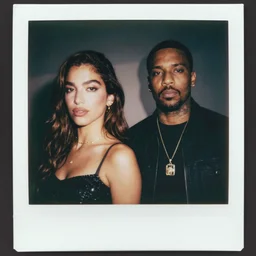 photo of dua lipa and eminem, polaroid, one light