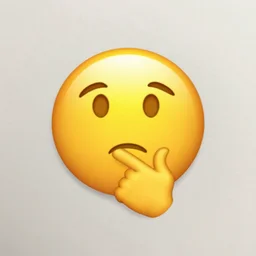 Badly drawn yellow thinking emoji hand on chin with eyebrow raised Unicode emoji character