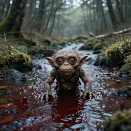 Gollum floats on a bloody stream