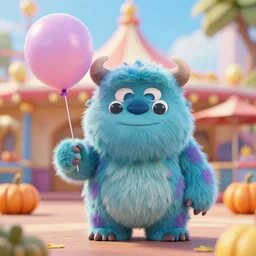 very beautiful portrait of a extremely cute and adorable fluffy chibi funny monster holding a ballon in amusement park, smooth, perfect face, fantasy, character design by mark ryden and pixar and hayao miyazaki, sharp focus, concept art, harvest fall vibrancy, intricate detail, cinematic lighting, hyperrealistic, 3 5 mm, diorama macro photography