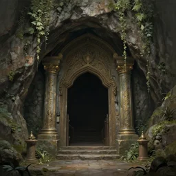 beautiful matte painting entrance to a fantasy fantasy cave