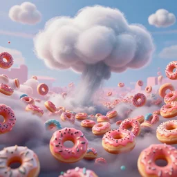 screenshot from the movie \ cloudy with a chance of meatballs. \. turbulent sea of donuts. claymation. diorama. dutch angle. digital art. colorful. render. 4 k. 8 k. trending. wallpaper.
