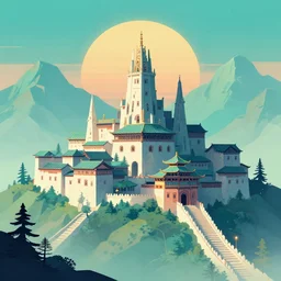monastery in the mountains, retrowave epic art, trending on art station