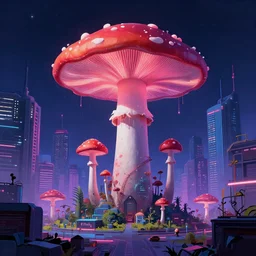 “ mushroom city, cyberpunk art by vincent lefevre, behance contest winner, altermodern, cityscape, synthwave, matte painting ”