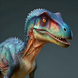 detailed closeup portrait of jewel troodon, in the style of rob lefield and dan mumford, epic gradient, by atey ghailan, by greg rutkowski, by greg tocchini, by james gilleard, by joe fenton, by kaethe butcher, gradient neon rainbow, black and white color scheme, grunge aesthetic, graffiti tag