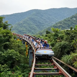 a roller coaster that leads into a mountain