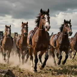 an establishing action shot of the ( battle of little bighorn ), majestic horses, desperate action scene, dramatic lighting, cinematic, extremely high detail, photorealistic, cinematic lighting, trending on artstation cgsociety rendered in unreal engine 4 k hq