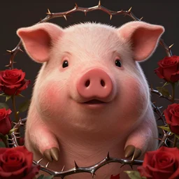 beautiful porky pig surrounded by thorns and roses, attractive face, photo by alexey gurylev, high detail, clear focus, concept art, league of legends, shumolly style, monable, artgerm, greg rutkowski, zeronis, pilen and ruan jia