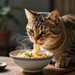 cat eating ramen