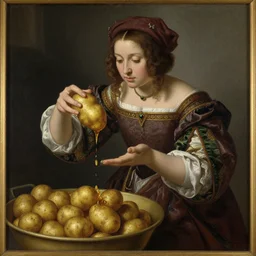 lina from dota 2 drips potatoes, a renaissance painting