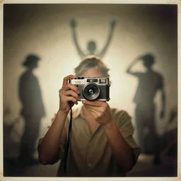 scanned old photographs showing ghostly silhouettes of random people in strange poses taken with soviet flash camera