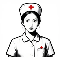 a white and black nurse!!, stencil art by shag, tom whalen, artgerm, clean bold lines