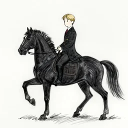 sketch of Draco Malfoy riding one black horse, by Mary GrandPré, fairy simple