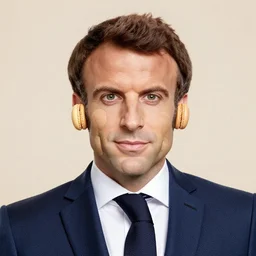 portrait of emmanuel macron made out of macaroni