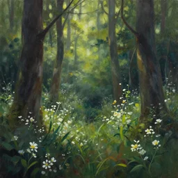 smooth blooming forest. gouache painting by the award - winning concept artist, bloom, chiaroscuro, backlighting, depth of field.