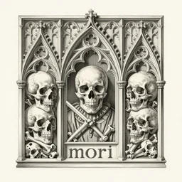 memento mori by amano and cameron gray, detailed realistic etching, augustus pugin gothic ornament, gothic, skulls, bones, art nouveau, neogothic, elegant, horizontal symmetry