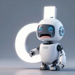 a robot crying at a capitalized d