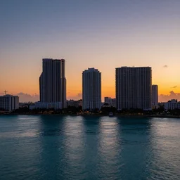 miami ocean view hotel background by simon stalenhag, sunset, clear sky, sharp focus, dark lighting, digital art, 4 k, octane