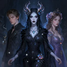 dark sorceress by james jean, charlie bowater, tom bagshaw, nikolay makovsky, melanie delon : : enchanting, ethereal, magical, glowing, sparkle, iridescent, flowerpunk, portrait, character design, illustration, hyperrealism, photorealism, digital art, concept art, dark fantasy, whimsy, weta, wlop, artstation