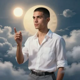 portrait of a ( ( ( un tequila ) ) ), ( ( bellaco guapo joven cubano pelo buzzed camisa blanca ) ), nubes y magia, el sol, concept character, by greg rutowski and mucha and bierstadt and remington, trending on artstation